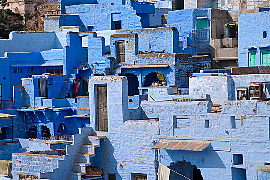 传统,蓝色,涂绘,房子,拉贾斯坦邦,印度