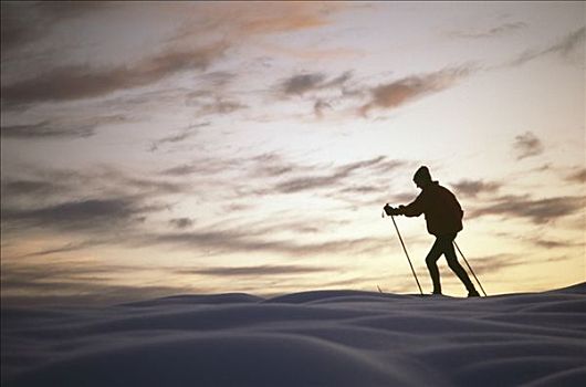 游客,越野滑雪,喀斯喀特山脉,华盛顿,美国