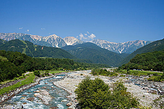 河,北方,日本,阿尔卑斯山,长野,亚洲