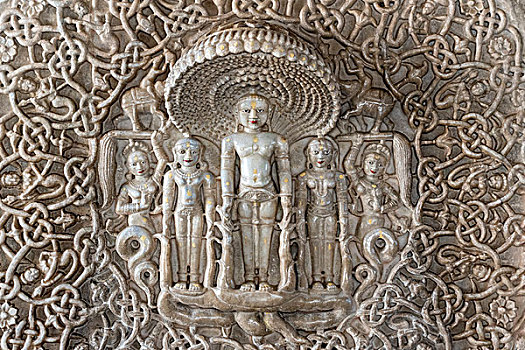 石刻,拉纳普尔,耆那教,庙宇,拉贾斯坦邦,印度,亚洲