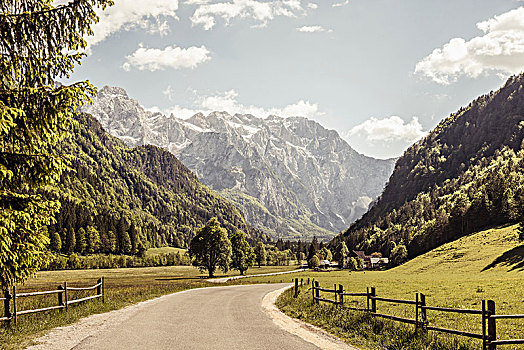 风景,乡村道路,山谷,山,斯洛文尼亚