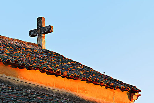 石头,十字架,教堂,屋顶,鲁西永,沃克吕兹省,普罗旺斯,法国