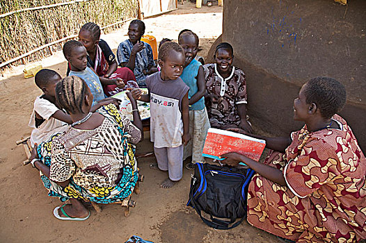 社区,健康,志愿者,交谈,拜访,居民区,朱巴,南,苏丹,十二月,2008年