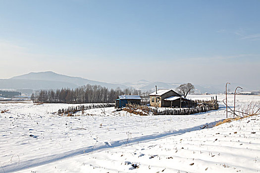 东北吉林省敦化市两江镇农村雪景