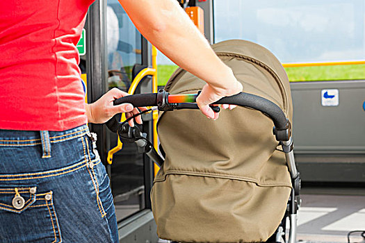 美女,婴儿,婴儿车,巴士,公交车站