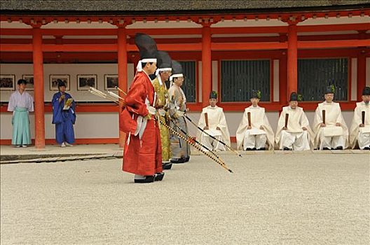 弓箭手,站立,射箭,位置,仪式,京都,日本,亚洲
