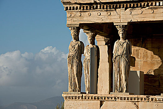 希腊,雅典,卫城,门廊,女像柱,特写,雕刻,柱子,大幅,尺寸