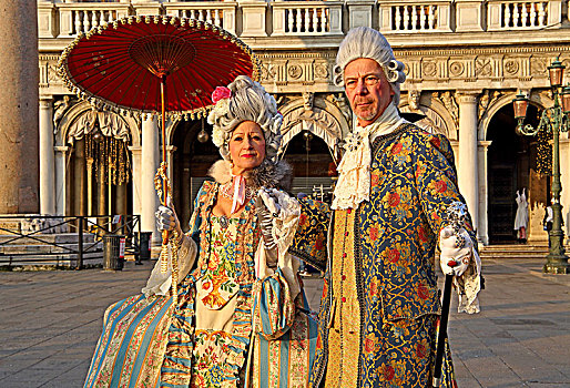 一对,历史,长袍,洛可可风格,服饰,狂欢,威尼斯,意大利,欧洲