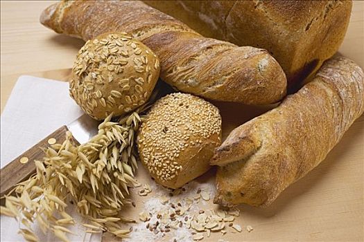法棍面包,全麦卷,模制面包,谷穗