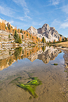 湖,白云岩,秋天,山谷,特兰迪诺,意大利