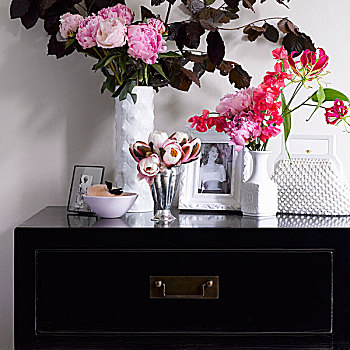花瓶,花,照片,手包,黑色背景,衣柜