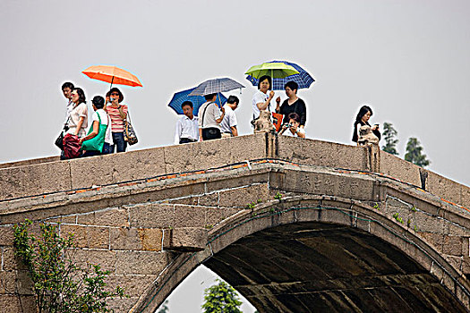 游客,桥,朱家角,上海,中国