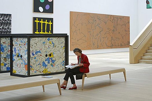博物馆,慕尼黑,德国,2009年,内景,展示,一个人,读,鲜明,画廊,留白