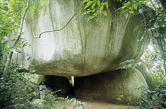 加纳,中央区域,神圣,石头,神祠,几个,印象深刻,漂石,五月,攀爬,蔓藤