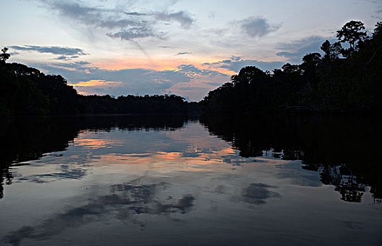 厄瓜多尔,河,日落,湖,亚马逊河,只有,大幅,尺寸
