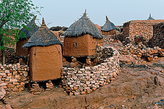 马里,多贡人居住区,乡村,邦贾加拉,悬崖,黍,谷仓