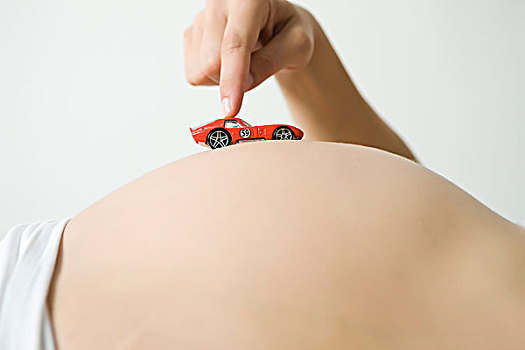 女人,跑,玩具车,怀孕,腹部
