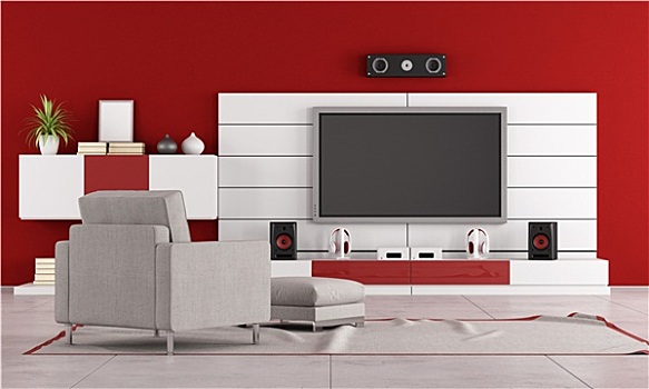 红色,客厅,电视