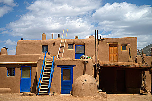独特,建筑,两个,故事,住宅建筑,陶斯普韦布洛,新墨西哥,美国