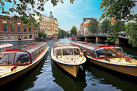 老,运河,游轮,泊船,阿姆斯特丹,荷兰