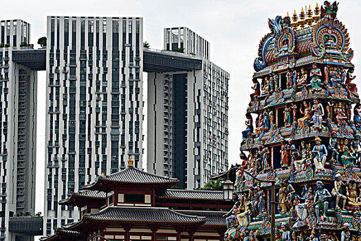 印度教,庙宇,正面,佛,牙齿,古物,楼宇,天桥,背影,唐人街,新加坡,亚洲