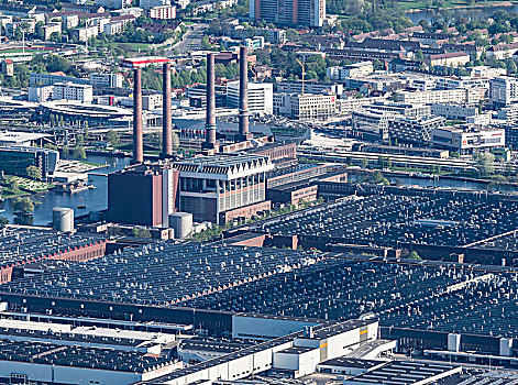 航拍,大众汽车,工厂,沃尔夫斯堡,发电,制作,区域,德国