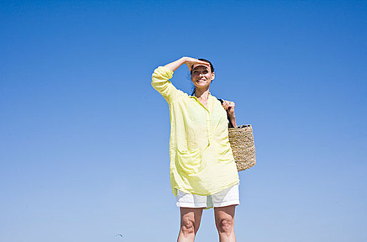女人,海滨游泳手提袋,遮眼