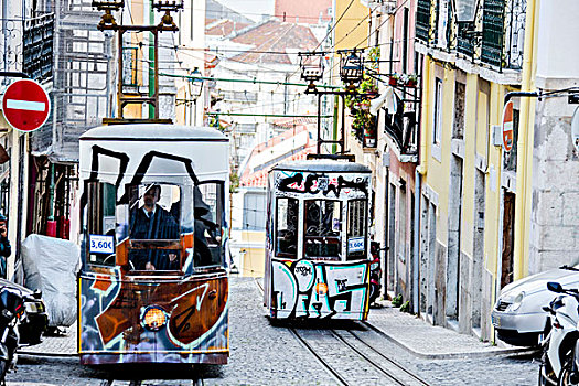 特色,有轨电车,拜洛阿尔托,市中心,老城,里斯本,葡萄牙,欧洲