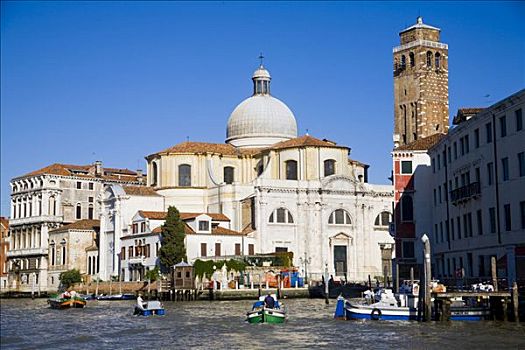 大运河,船,房子,教堂,威尼斯,威尼托,意大利,欧洲