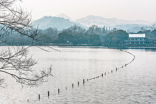 杭州西湖冬天,雪景