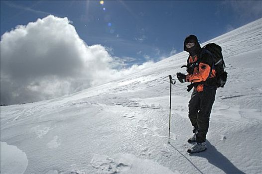 登山者,冰,雪,云,太阳,蒙古人,阿尔泰,靠近,乌布苏,蒙古