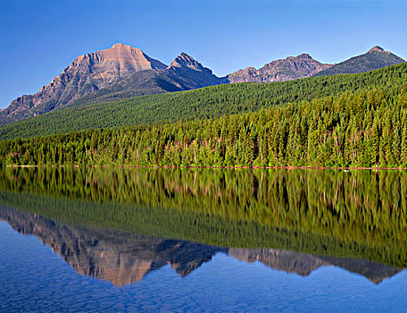 美国,蒙大拿,冰川国家公园,彩虹,顶峰,左边,中心,反射,湖,大幅,尺寸