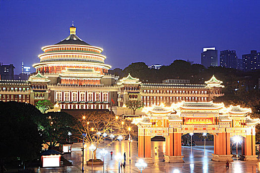 传统,中国,建筑,夜晚