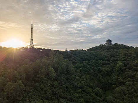 广东惠州高榜山景区日出航拍风光