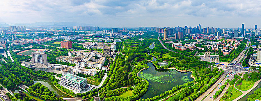 宁波,高教园区,航拍,院士公园,俯瞰,绿色,大学城
