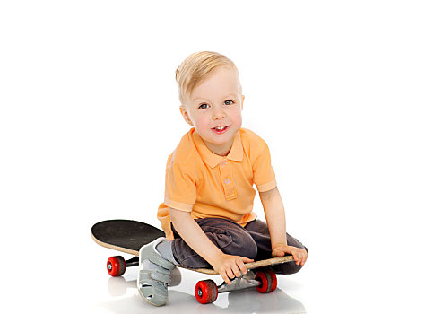 高兴,小男孩,坐,滑板
