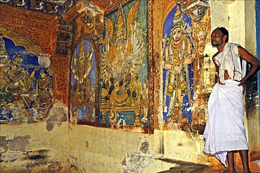 牧师,壁画,印度教,庙宇,泰米尔纳德邦,印度