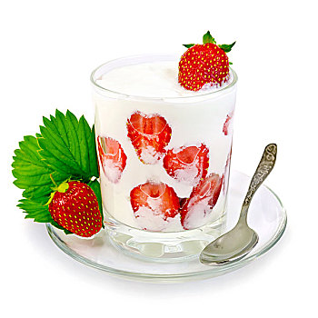 酸奶,粗厚,草莓,玻璃杯,勺子