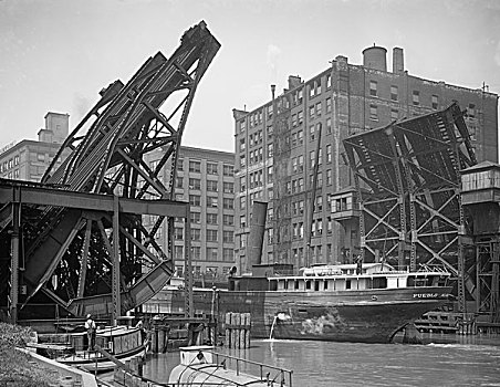 船,通过,折刀,桥,芝加哥,伊利诺斯,美国,开合式吊桥,河,历史