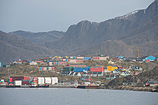 格陵兰,市区,冰,湾,特色,彩色,家,大幅,尺寸