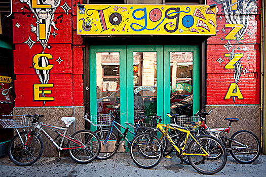 自行车,户外,比萨饼店,西部,乡村,曼哈顿,纽约,美国