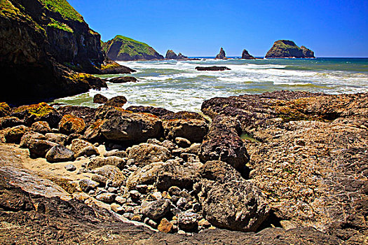 岩石构造,短小,海滩,俄勒冈,岛屿,国家野生动植物保护区,美国