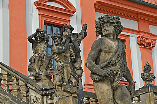 雕塑,正面,宫殿,巴洛克,建造,西北,布拉格,捷克共和国,欧洲