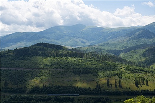 风景,乌克兰,喀尔巴阡山脉,客运列车