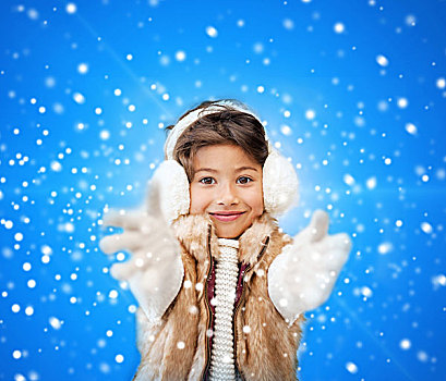 冬天,圣诞节,孩子,高兴,人,概念,微笑,小女孩,衣服