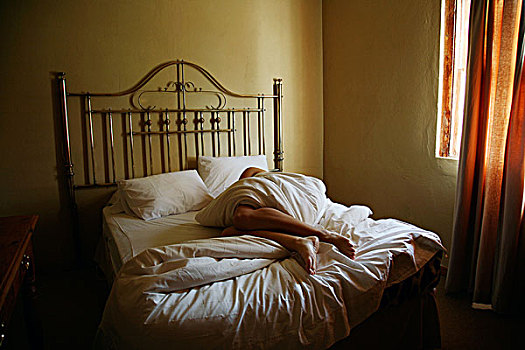 女孩,睡觉,黄铜,床,腿,室外,红色,帘