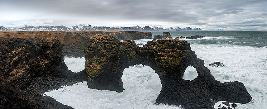 石头,拱形,海中,波浪,海洋,坏天气,西部,冰岛,欧洲