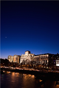 伦敦,维多利亚,堤,夜景,风景,滑铁卢桥