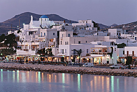 希腊,基克拉迪群岛,帕罗斯岛,晚间,风景,城镇,港口,大幅,尺寸
