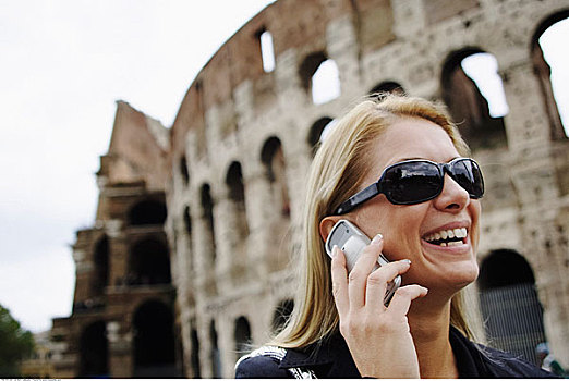女人,手机,罗马角斗场,罗马,意大利